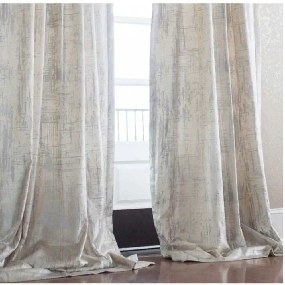 Lili Alessandra Moderne Velvet Set Of 2 Curtain Panels 52x120 Ivory Silver NWOT